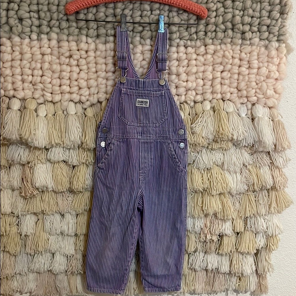 OshKosh B'Gosh Toddler Striped Pink Purple Denim Overalls 3T